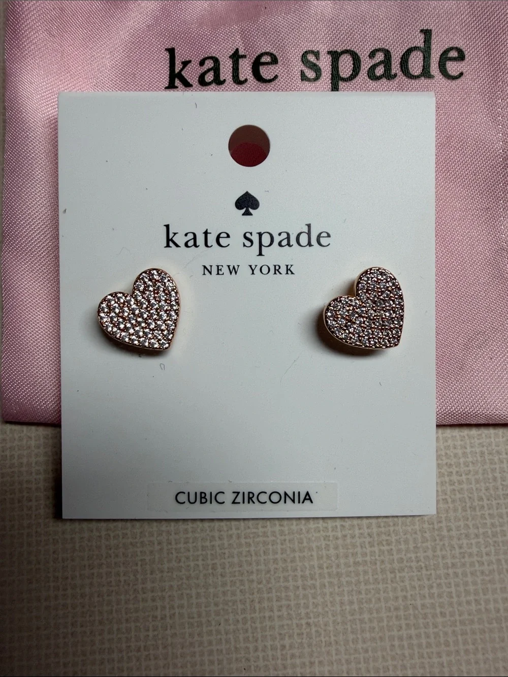 kate spade rose gold Yours Truly Pave Heart Stud Earrings